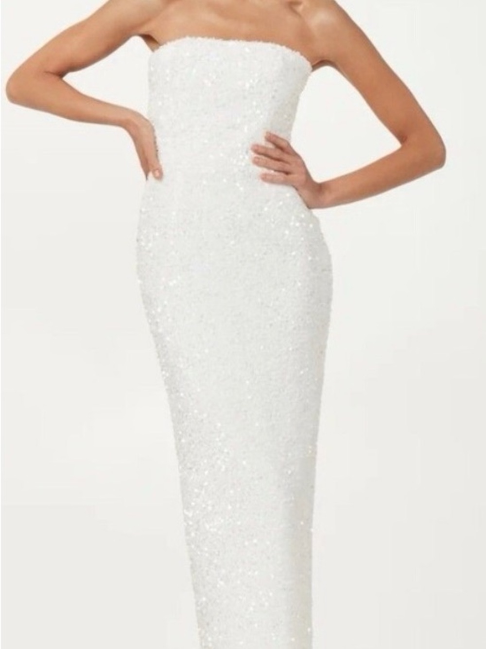 Helsi Leslie Strapless White Sequin Gown